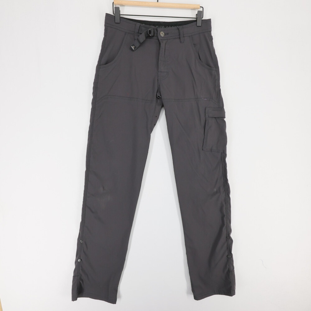prAna Stretch Zion Pants Mens 30x36 Gray Cargo Hiking Outdoor Roll Up Belted